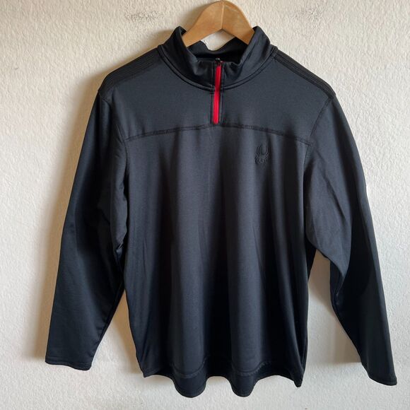 SPYDER Active ProWeb Black Fleece Lined 1/4 Zip Stretch Pullover Mens Large - Picture 3 of 9